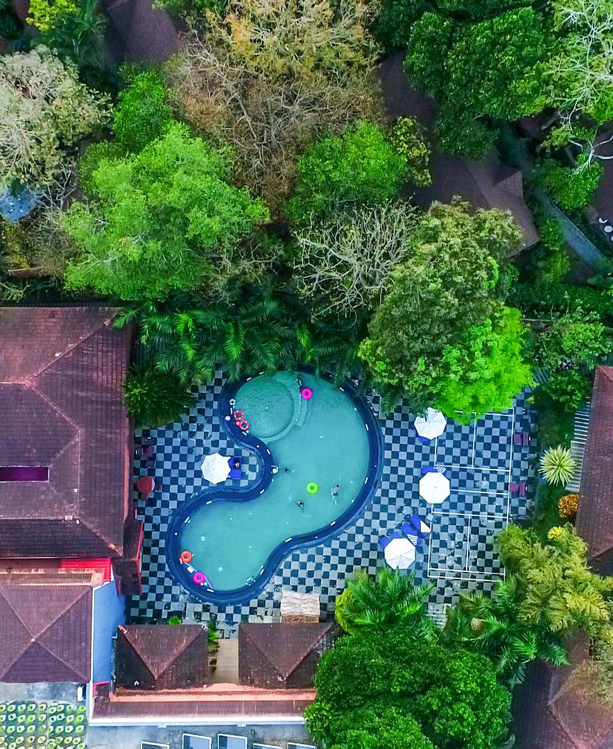 The Elephant Court aerial resort pool view